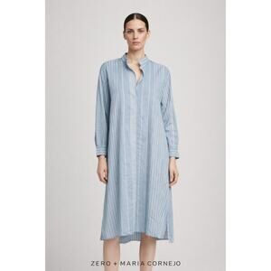 Zero + Maria Cornejo Blue Striped Shirt Dress Minimalist Tunic Lagenlook Size 6